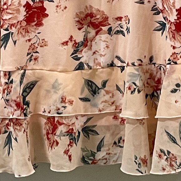 EXLURA (NWT) Empire 3/4 Sleeve Peasant Ruffle Mini Dress, Peach/Pink Multi - L - Picture 4 of 12